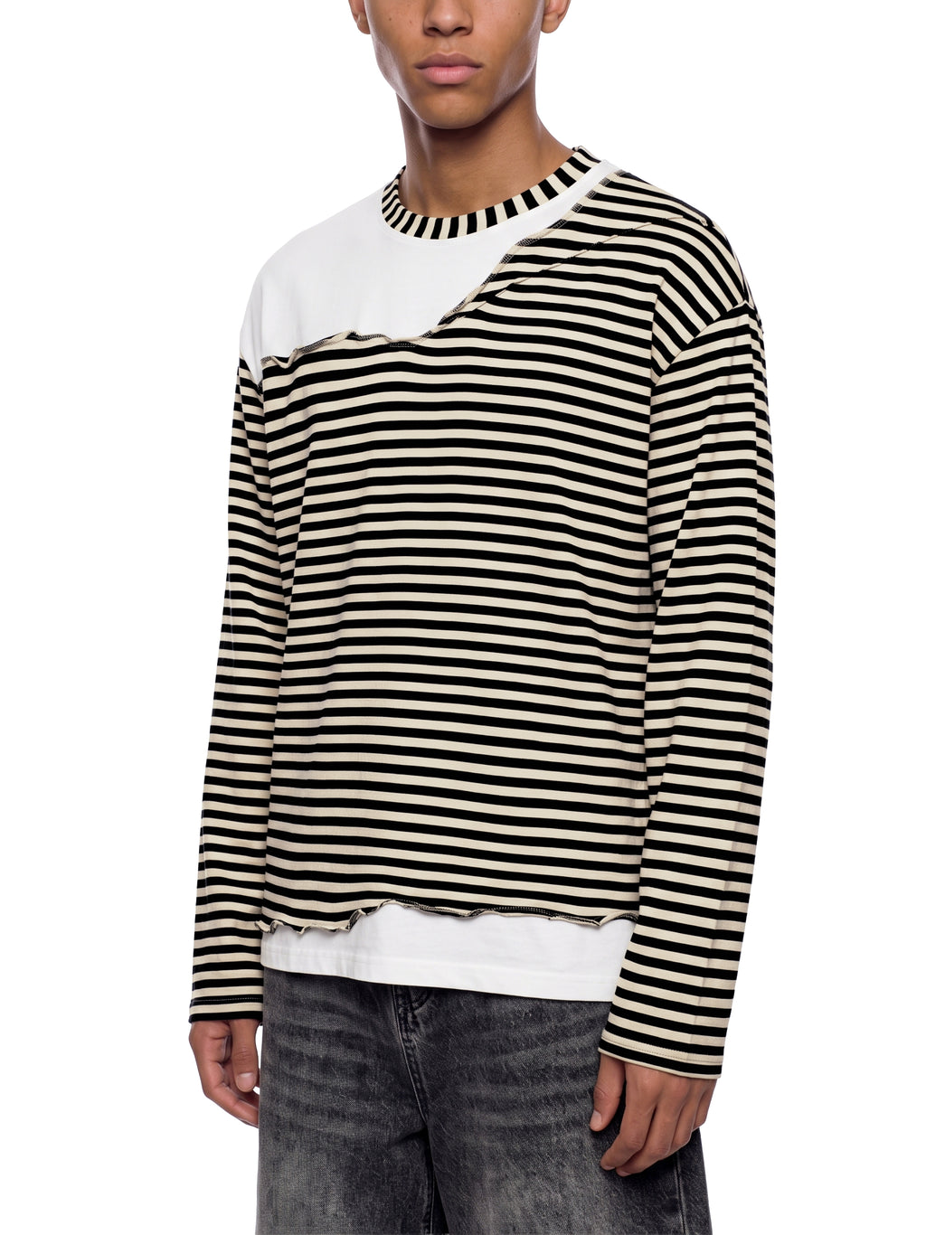 Unisex Striped Panel Boxy Long Sleeve T-Shirt – model view 5