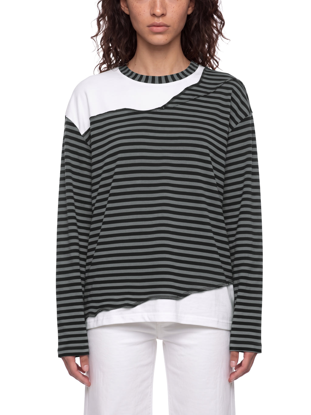 Unisex Striped Panel Boxy Long Sleeve T-Shirt – model view 6