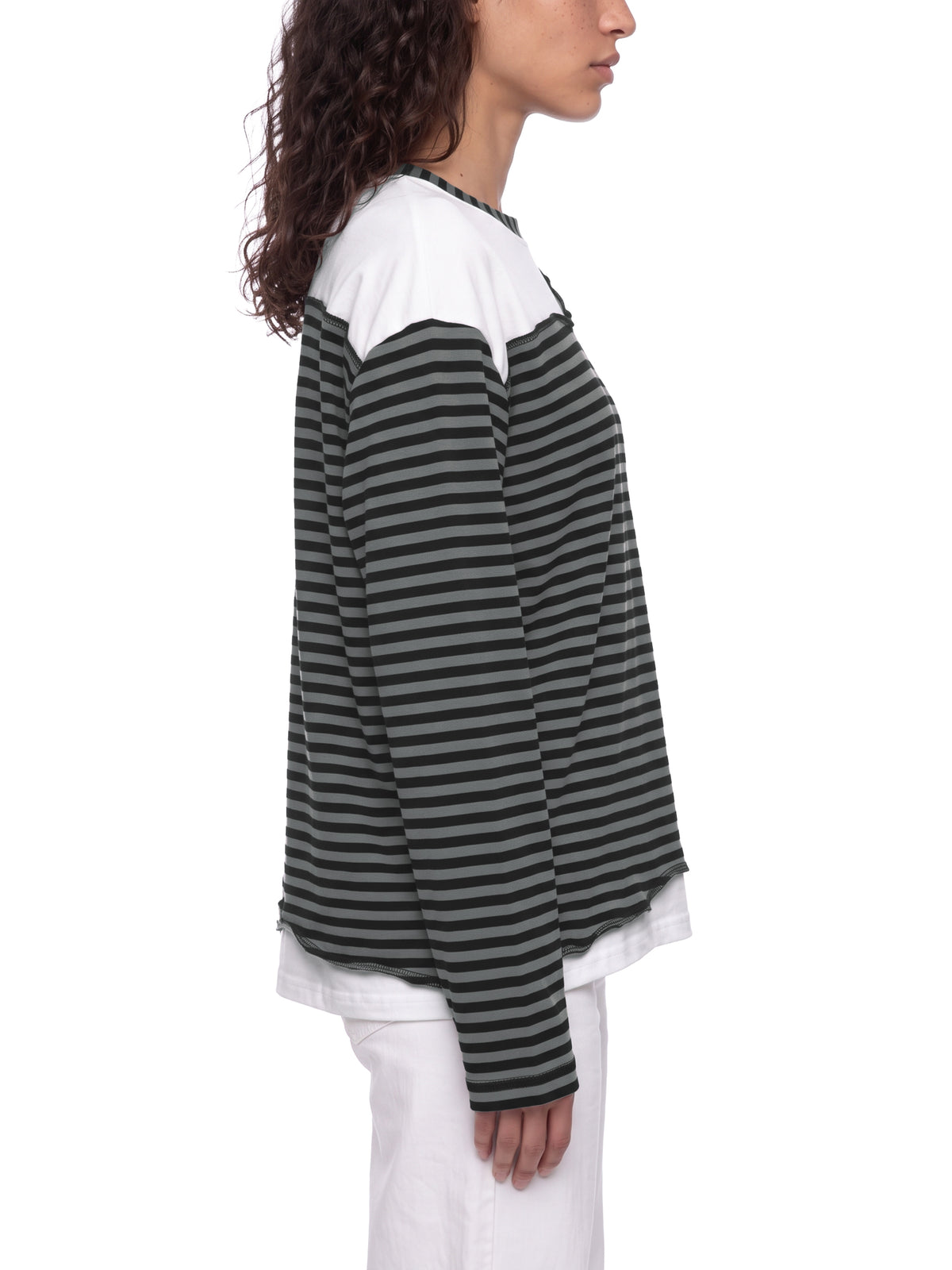 Unisex Striped Panel Boxy Long Sleeve T-Shirt – model view 7