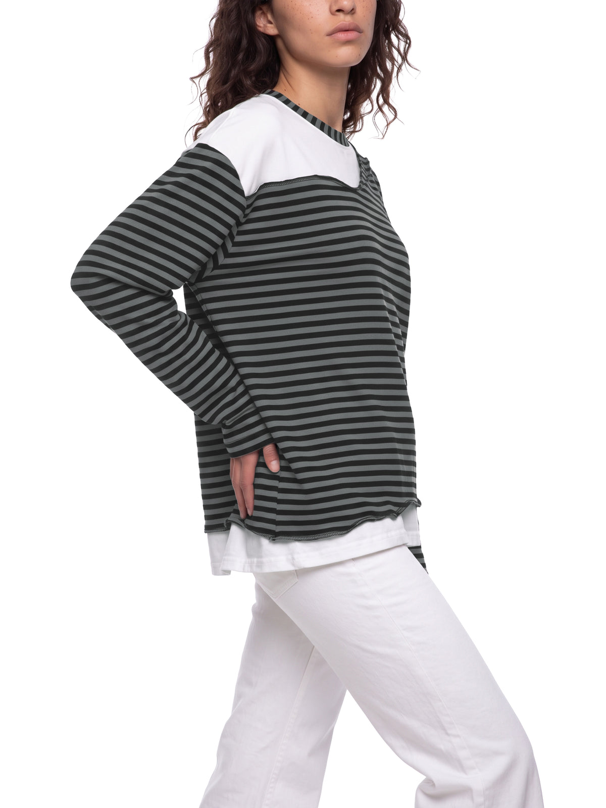 Unisex Striped Panel Boxy Long Sleeve T-Shirt – model view 8