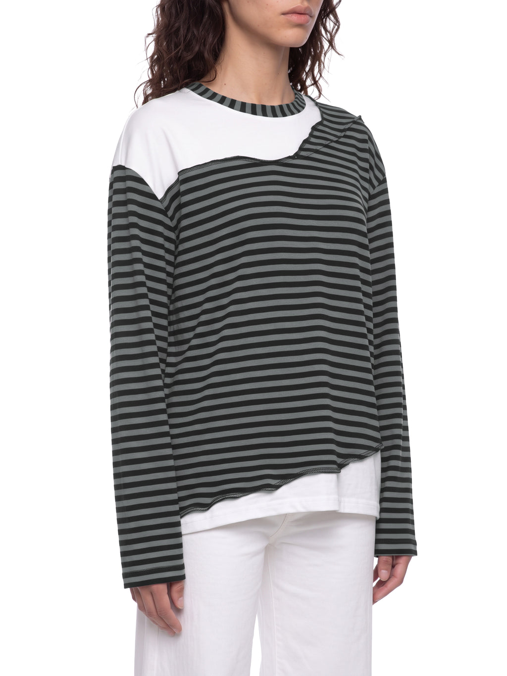 Unisex Striped Panel Boxy Long Sleeve T-Shirt – model view 10