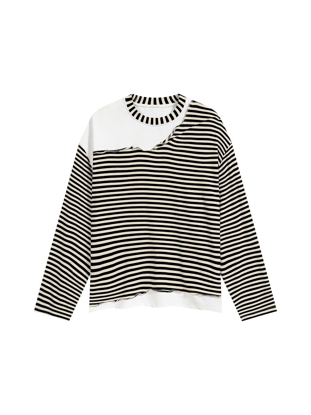Unisex Striped Panel Boxy Long Sleeve T-Shirt – front product view