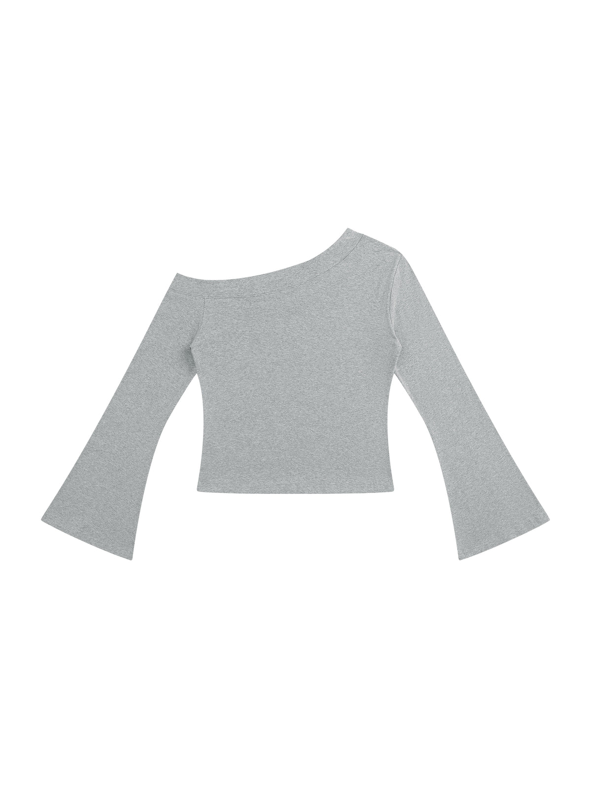 Women’s Off-Shoulder Bell Sleeve T-Shirt flower gray back view