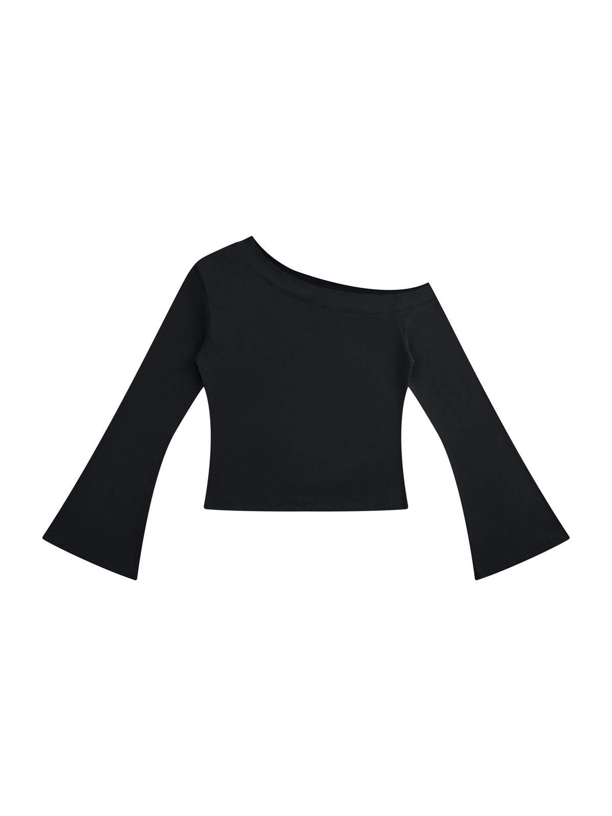 Women’s Off-Shoulder Bell Sleeve T-Shirt black front view