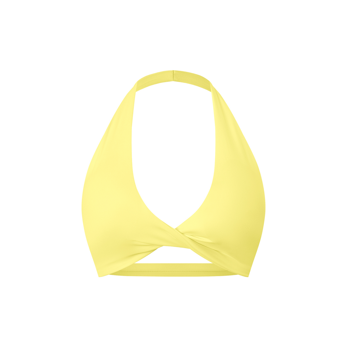 Yellow Women’s Pleated Halter Sports Bra V2 – front mockup