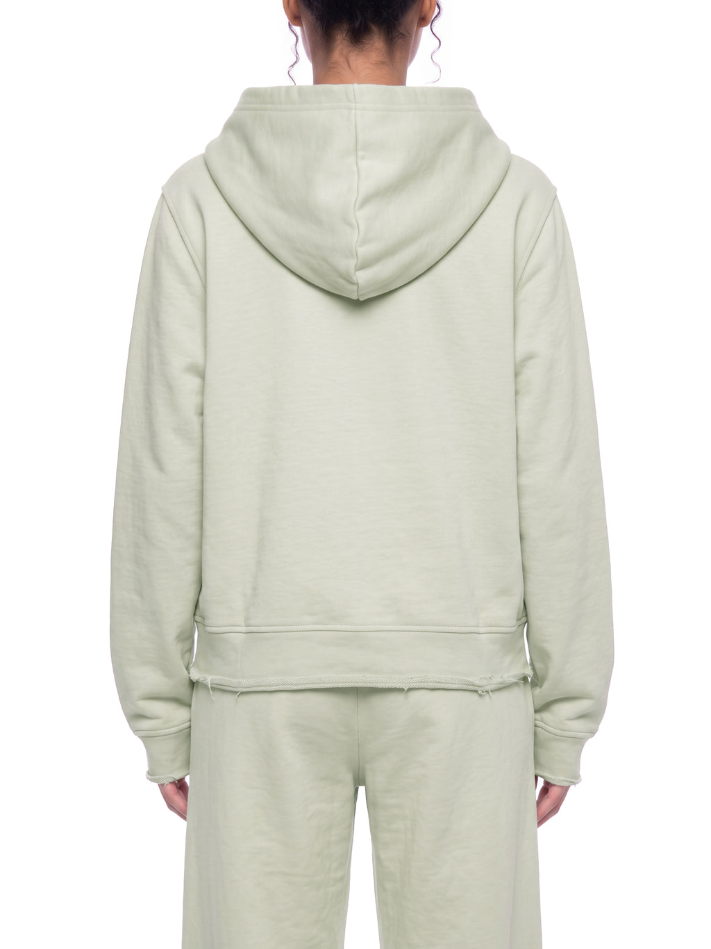 Women’s Raw Edge Full Zip Hoodie white gray model back view