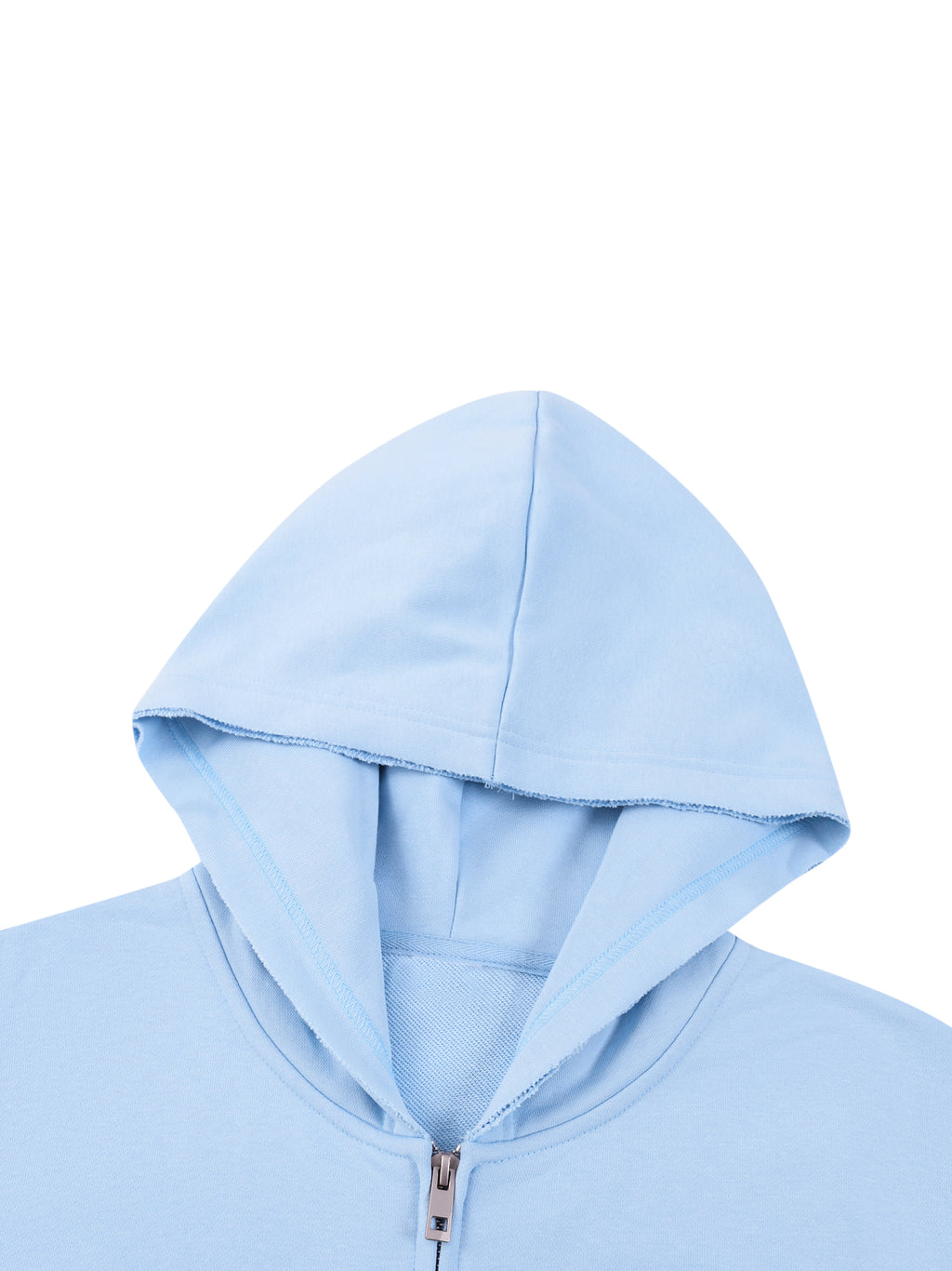 Women’s Raw Edge Full Zip Hoodie hood and zipper detail