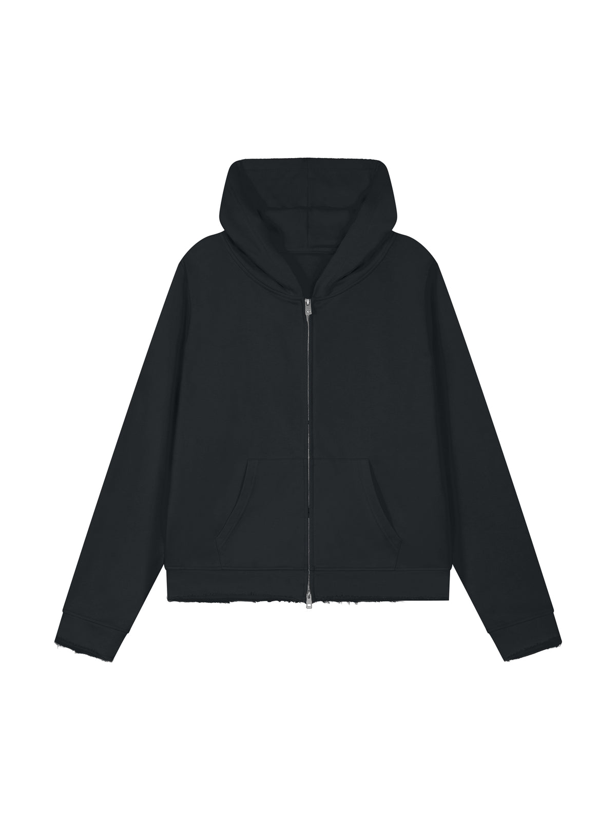 Women’s Raw Edge Full Zip Hoodie black front view