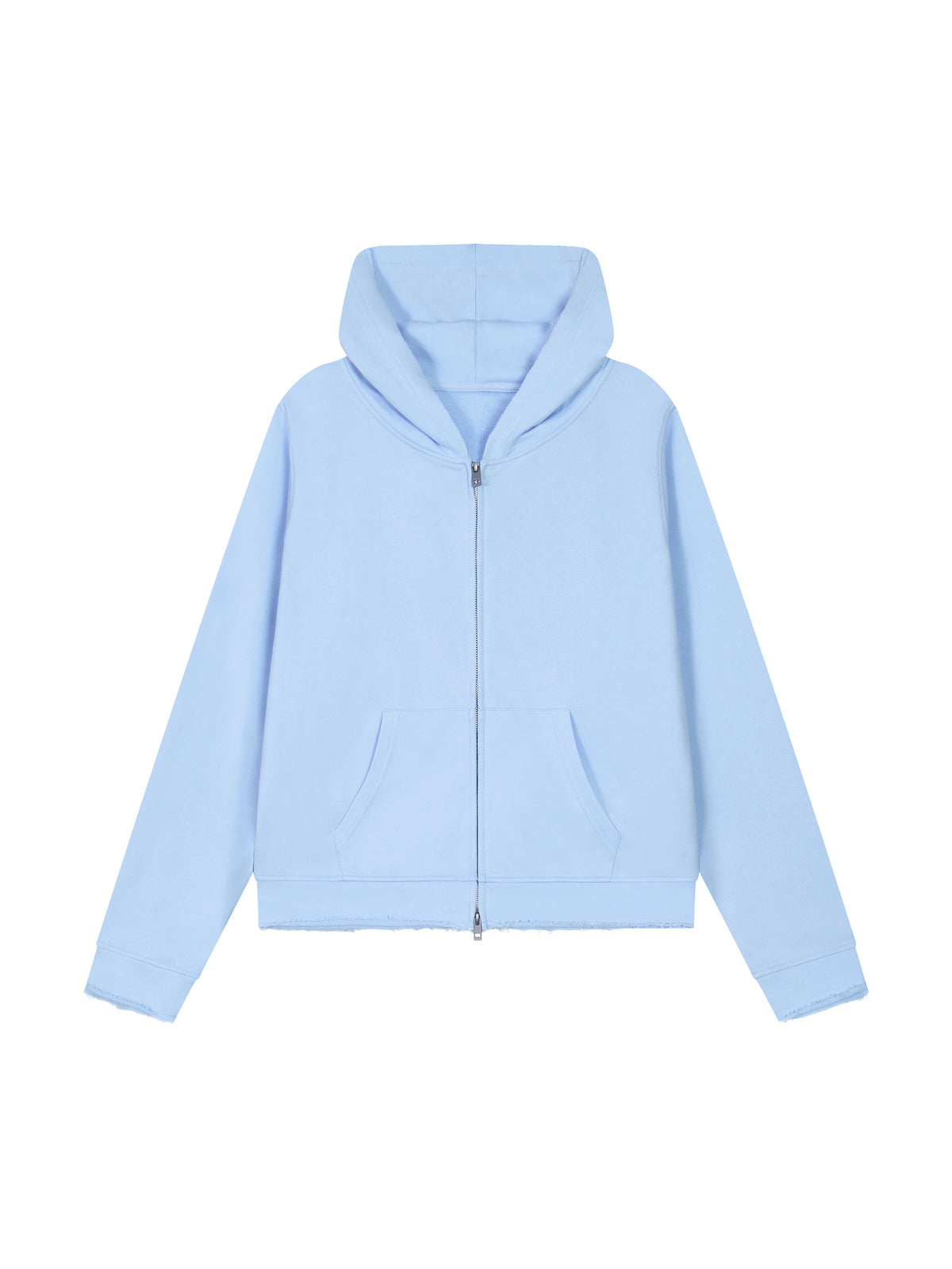Women’s Raw Edge Full Zip Hoodie sky blue front view