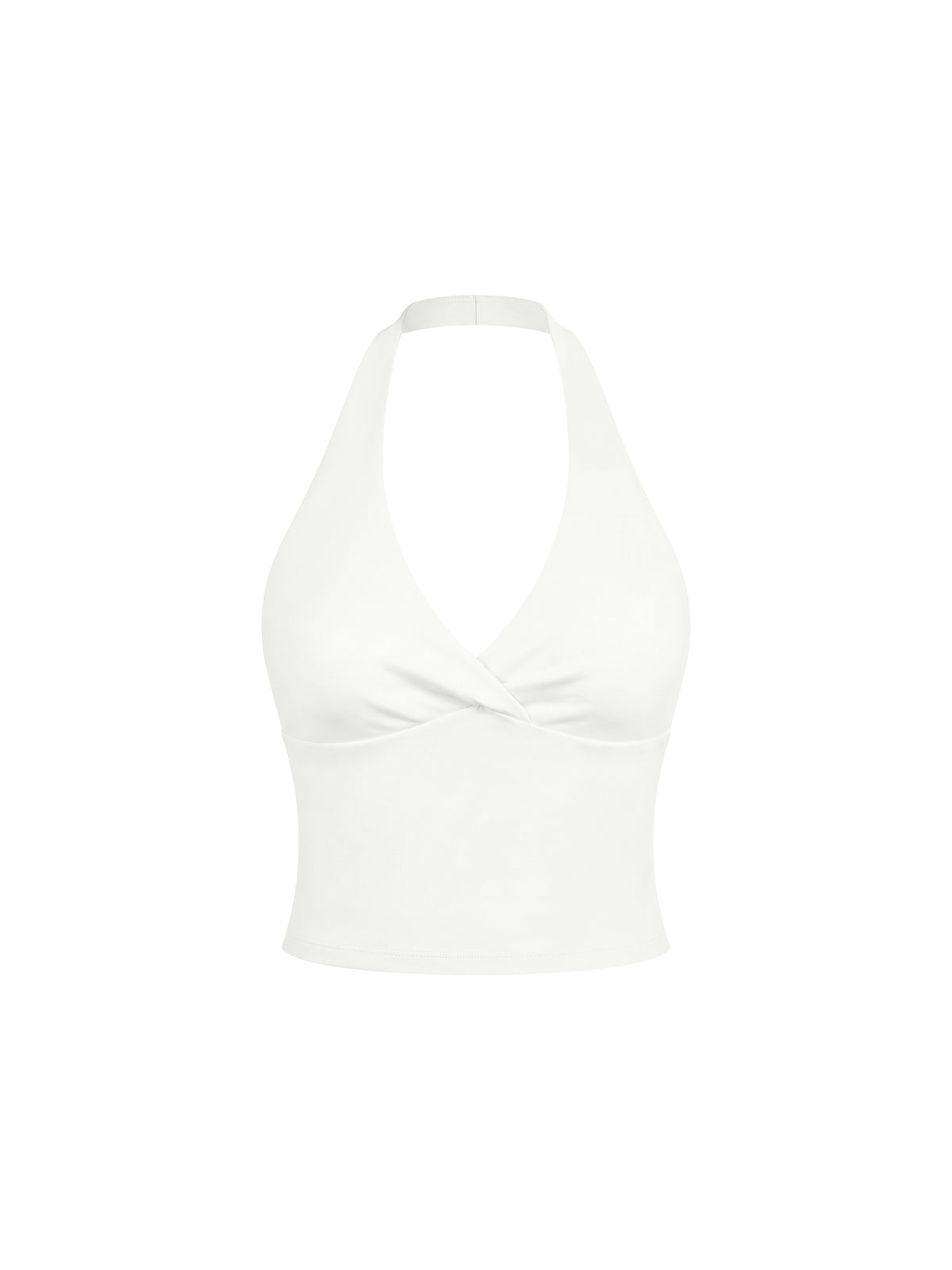Women’s Ruched Halter Yoga Tank Top - White front