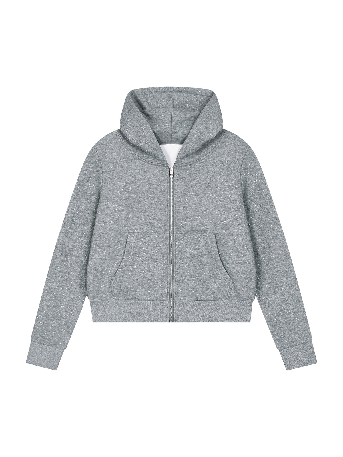 Women’s Sparkles Fleece Full Zip Hoodie flower gray front view