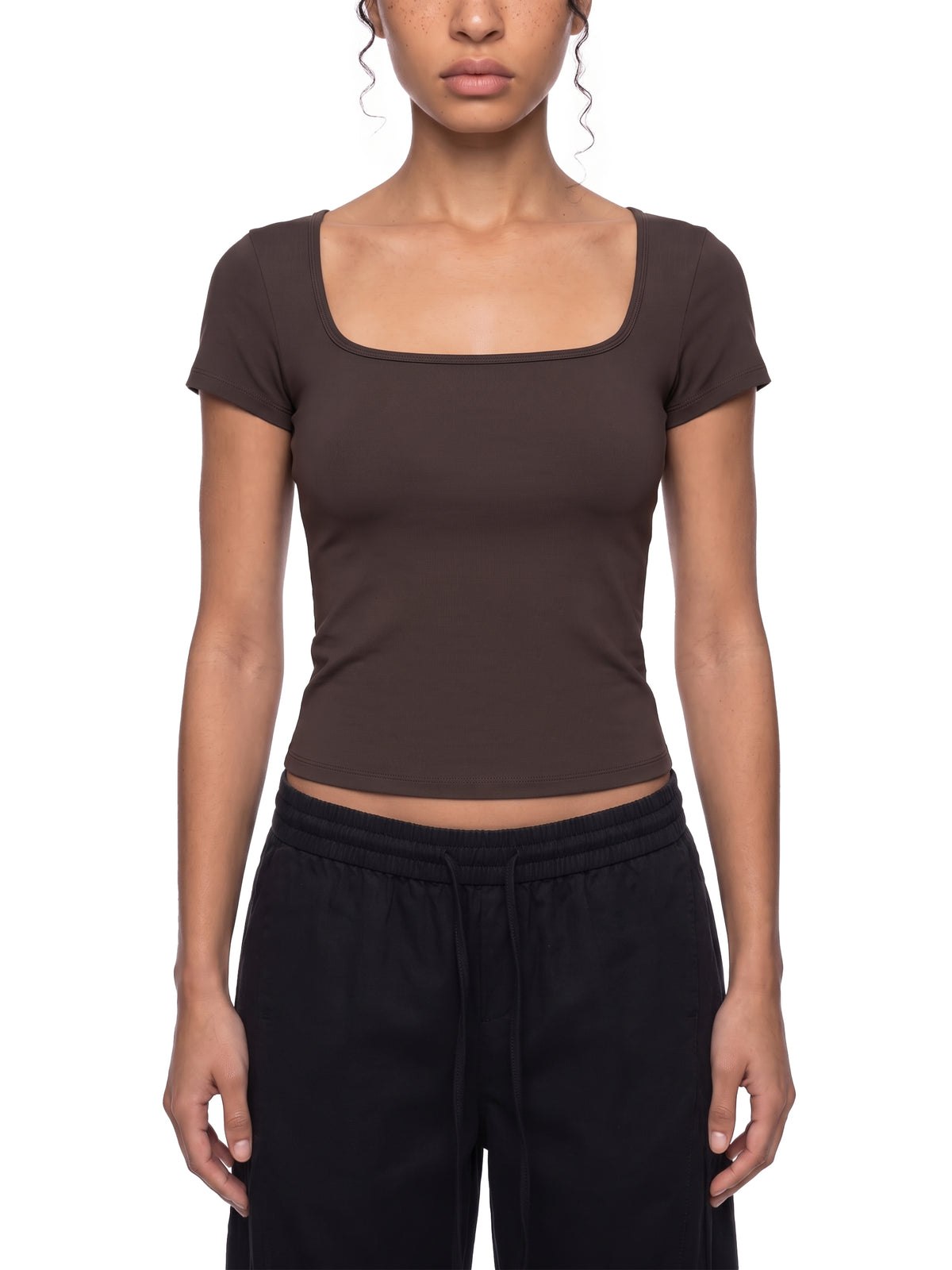 Women’s Square Neck Training T-Shirt - Brown model front