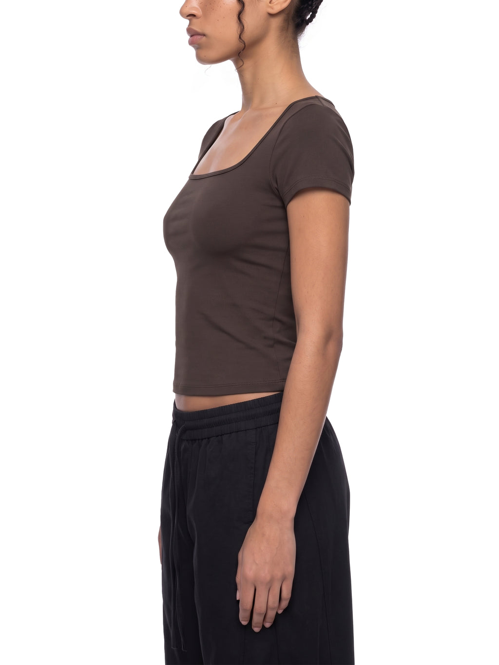 Women’s Square Neck Training T-Shirt - Brown model side view