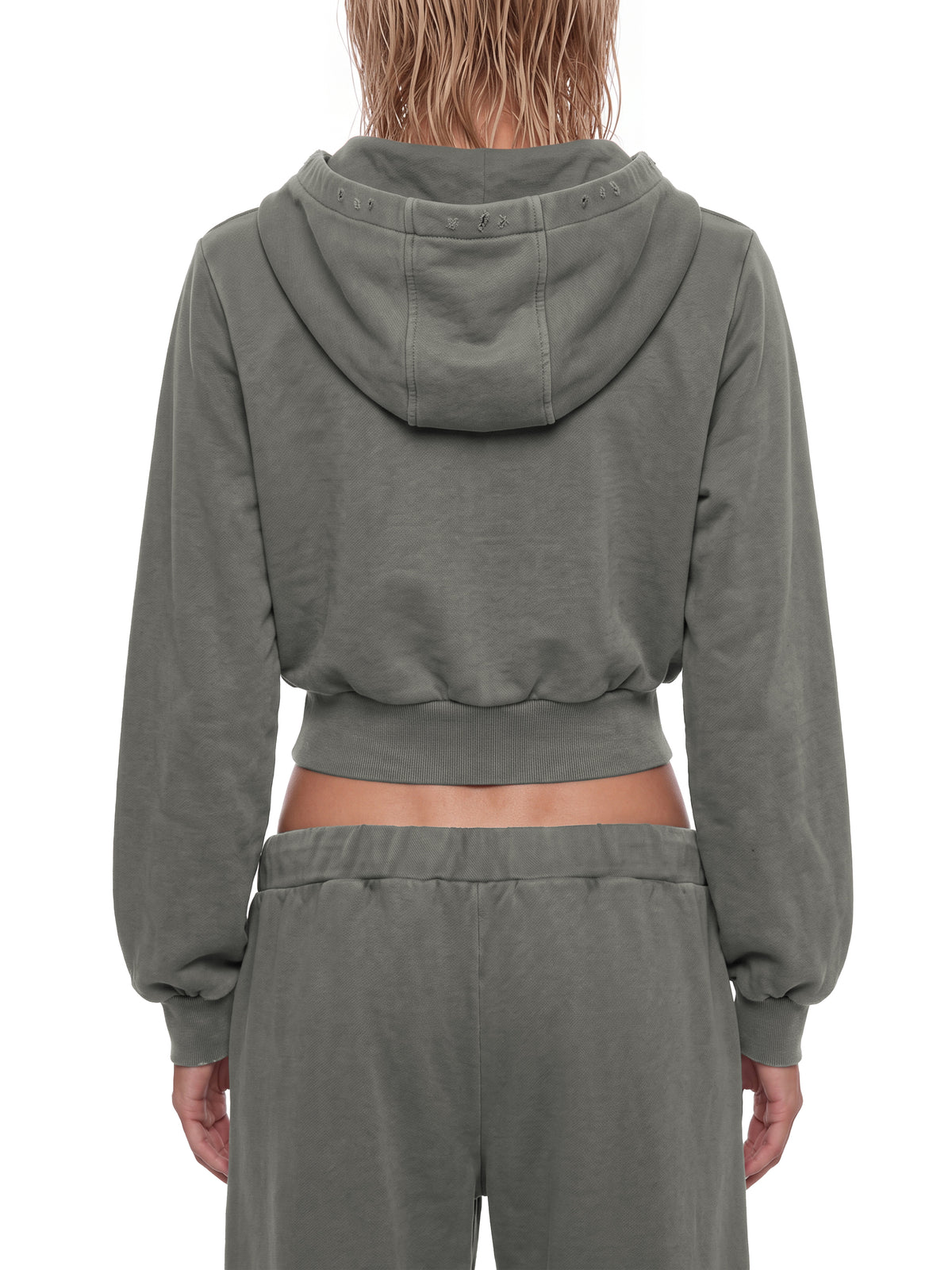 Women’s Vintage Wash Full Zip Hoodie dark gray model back view