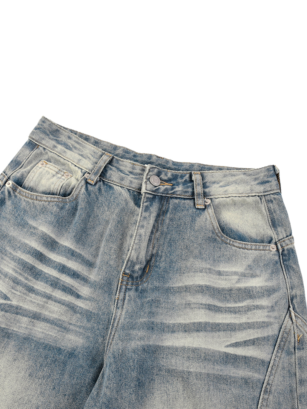 Women’s Vintage Wash Wide Leg Denim Jeans - waist front detail