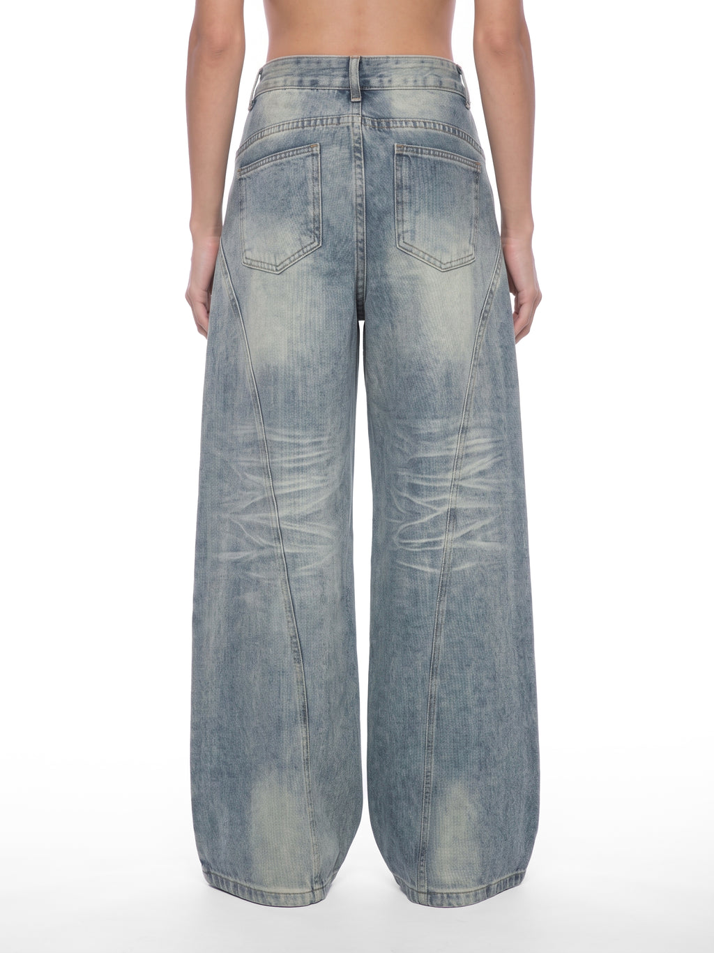 Women’s Vintage Wash Wide Leg Denim Jeans - model back view