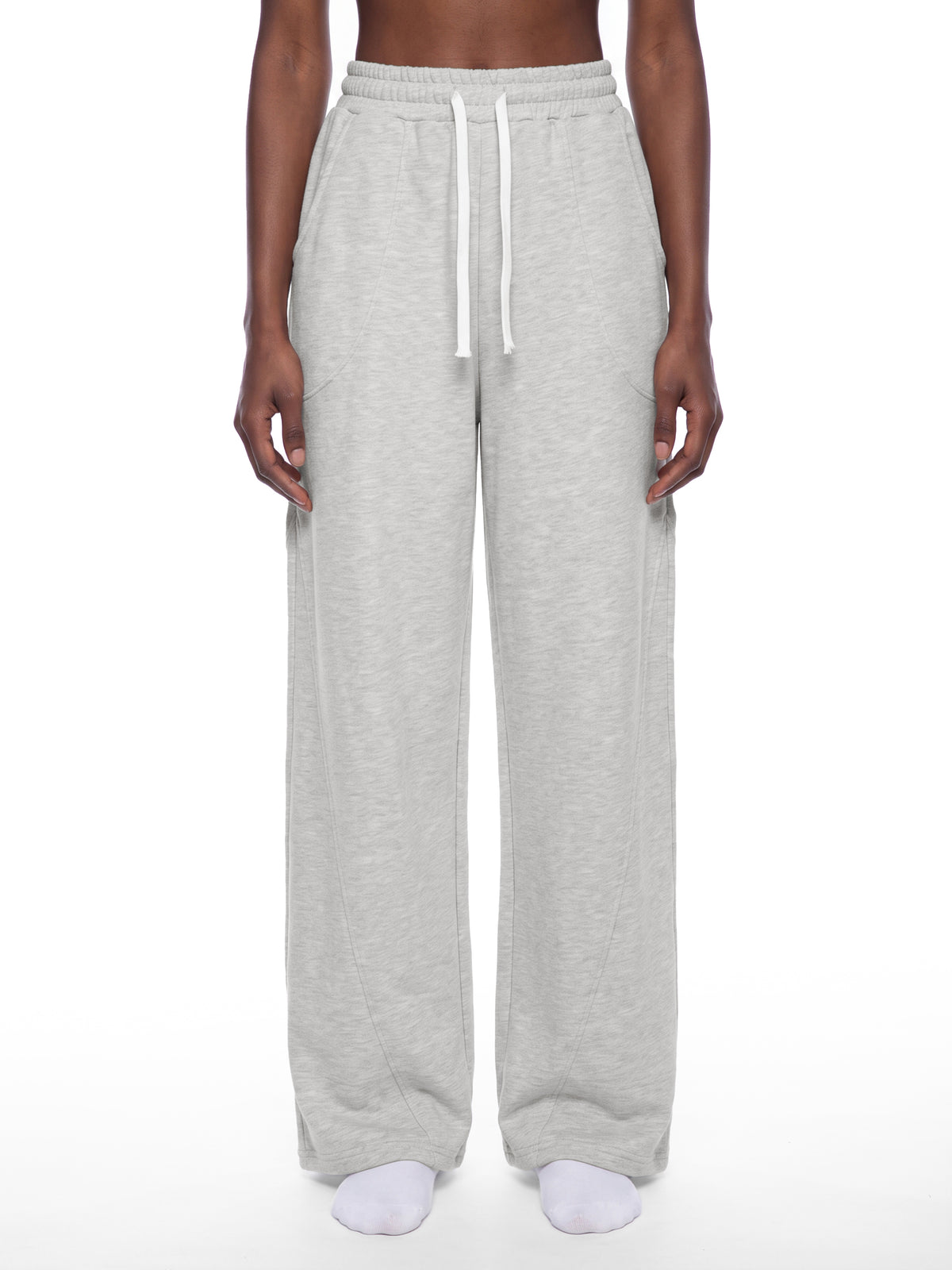 Women’s Wide Leg Sweatpants flower gray model front view