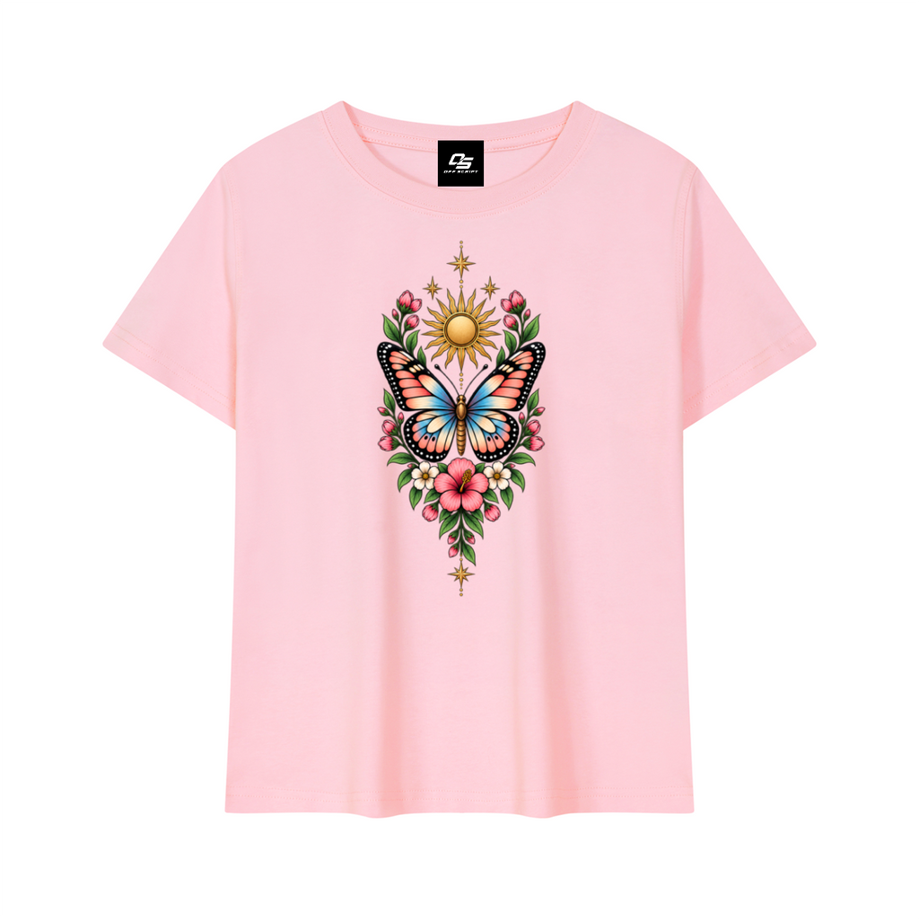 Women's Celestial Butterfly Quick-Dry Baby T-Shirt V2 in Pink - front mockup